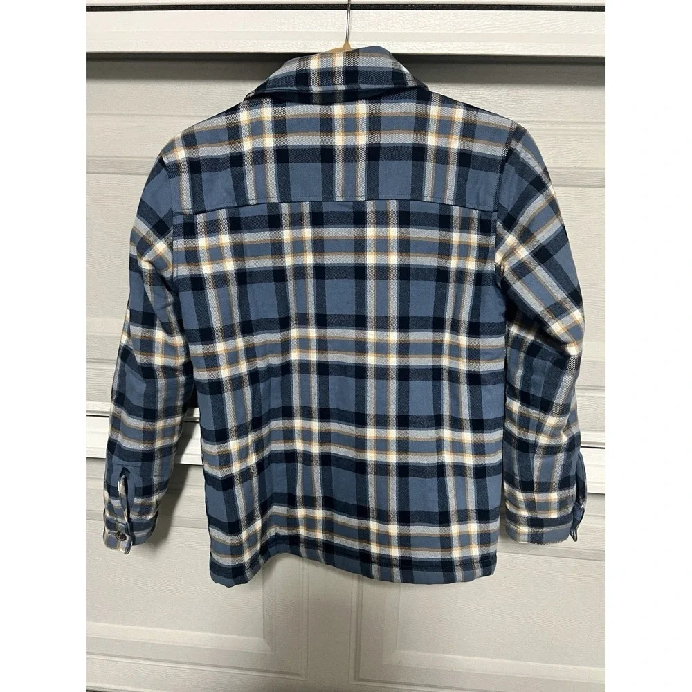 Gap Kids Boys Shacket size L Blue Plaid Flannel Shirt Jacket Jersey Lined preppy